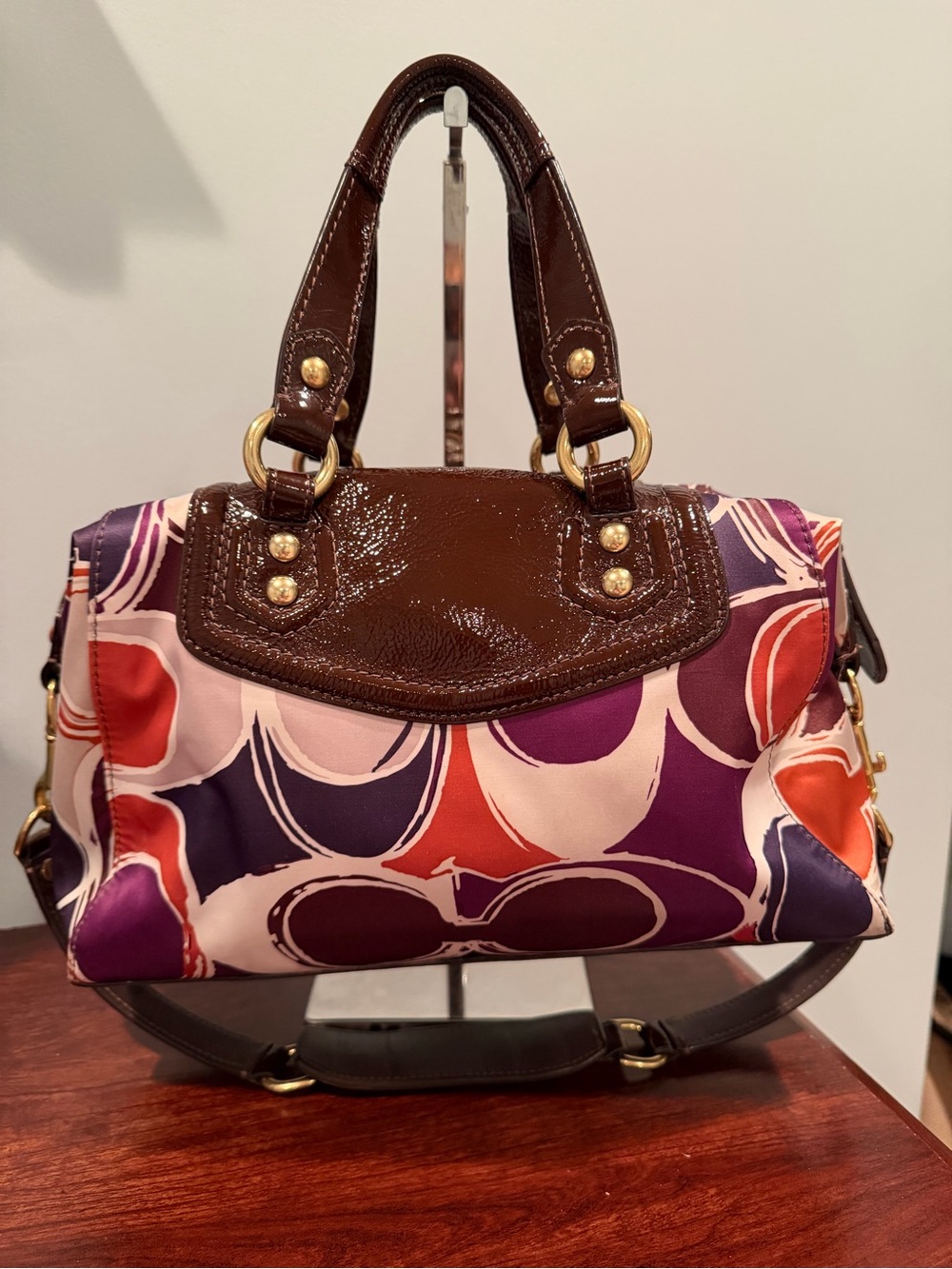 Coach Ashley Floral Print Satchel in Brown & Purple - Picture 5 of 10